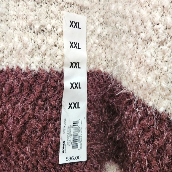 NWT So Mauve Cream Fuzzy Striped V-Neck Sweater Women's Plus XXL Cozy Cabincore - Picture 2 of 7